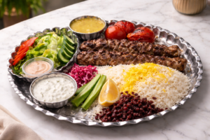Kabab koobideh at Najmat Kabab, best Persian restaurant in Dubai