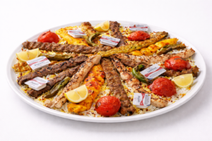 Mixed grill with rice at Najmat Kabab, best Persian restaurant in Dubai