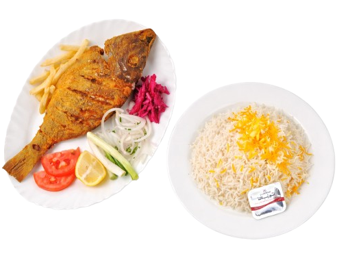 Fried Sheri fish with rice at Najmat Kabab, best Persian restaurant in Dubai
